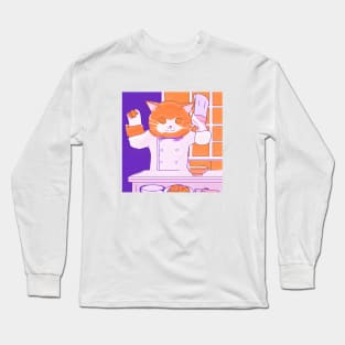 orange cat cooking 03 Long Sleeve T-Shirt